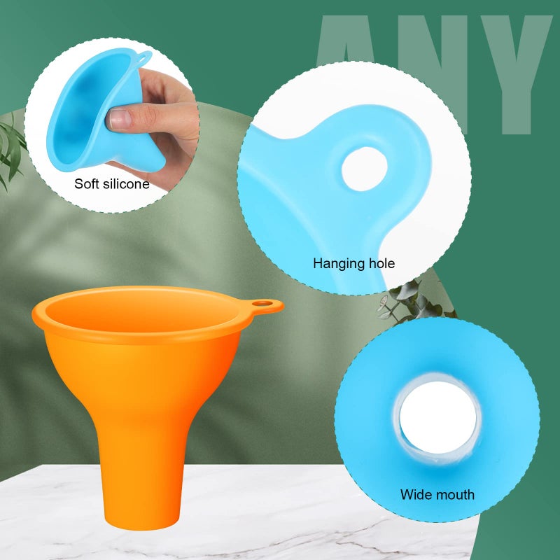 Lauwell Silicone Funnels 4 Pieces Wide Mouth Funnel Flexible Condiment Funnel Sauce Funnel Canning Funnel Set for Home Restaurant Kitchen Squeeze Bottles Jars Cans  3.2 x 1 Inch(Mixed Colors) - Image 3